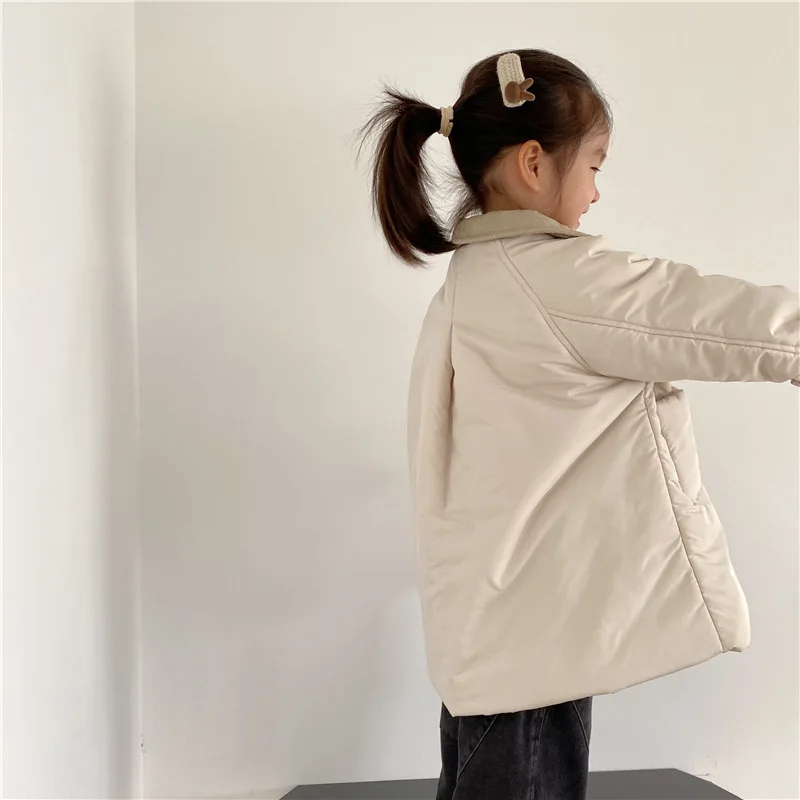 Boys Children Solid Long Cotton-padded Jacket Turn-down Collar Corduroy Thick Cardigan Girls Warm Comfortable Outwear Coat