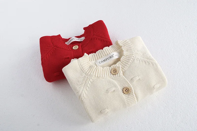 MiniAinis Autumn Winter New Baby Knitted Jacket With Hat Included Girls Knit Bubble Ball Sweater Girls Beige Red Coat Cap 2 PCS