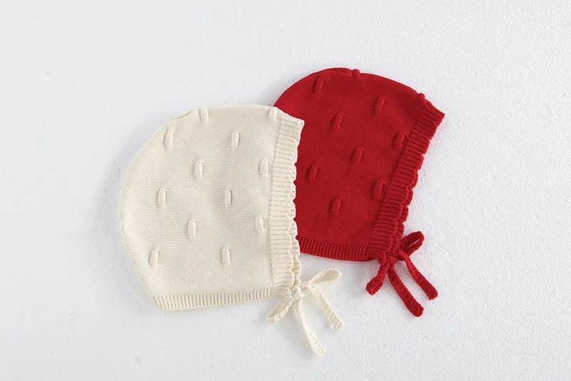 MiniAinis Autumn Winter New Baby Knitted Jacket With Hat Included Girls Knit Bubble Ball Sweater Girls Beige Red Coat Cap 2 PCS