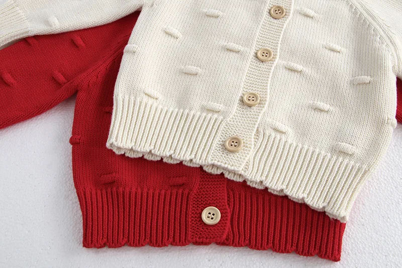 MiniAinis Autumn Winter New Baby Knitted Jacket With Hat Included Girls Knit Bubble Ball Sweater Girls Beige Red Coat Cap 2 PCS