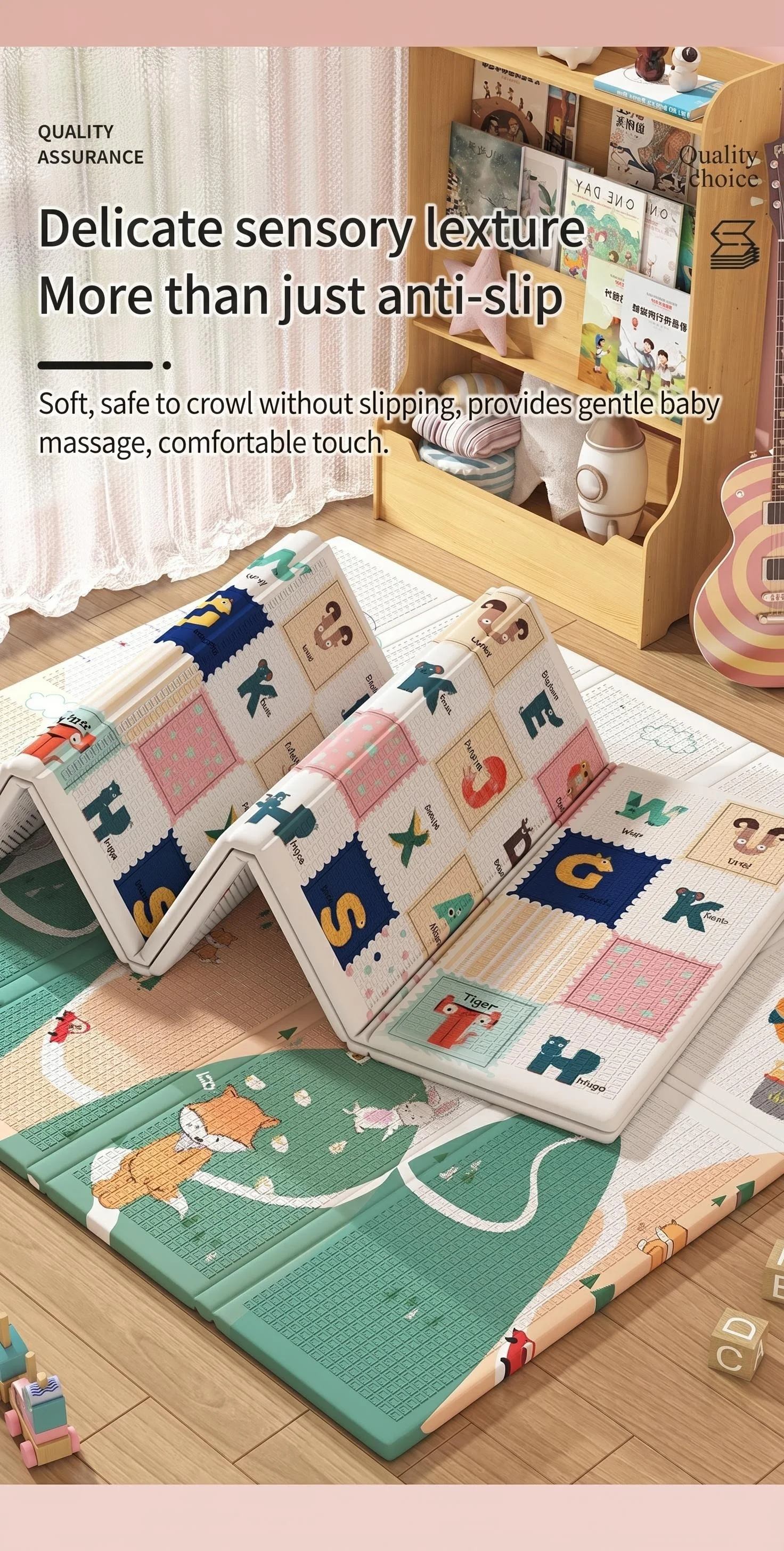 Large XPE Crawling Blanket 180x200cm Double-Sided Thick cartoon Pattern Foldable baby Crawling Pad for Easy Storage