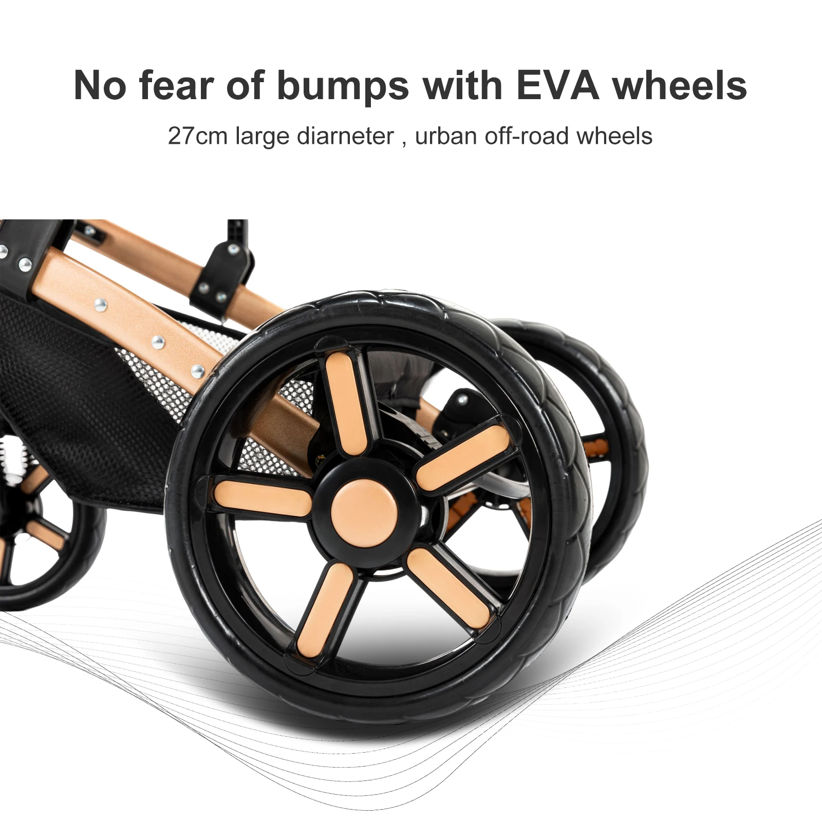 Foldable 3 in 1 Baby Travel System Stroller High Landscape Reversible Bassinet Pram Infant Car Seat Combination Multi-Function Lightweight Pushchair All-Terrain EVA Wheels Shock Absorber One-Foot Brake Newborn Baby Carriage Set