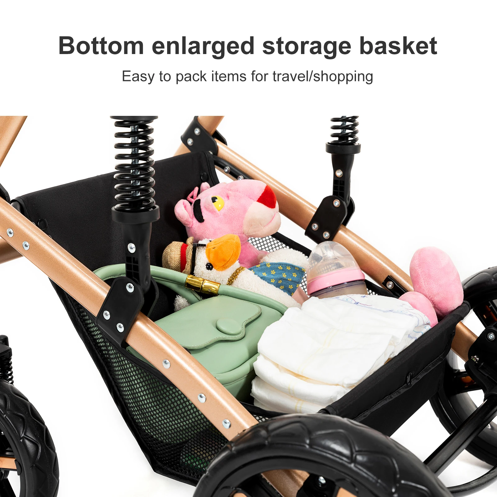 Foldable 3 in 1 Baby Travel System Stroller High Landscape Reversible Bassinet Pram Infant Car Seat Combination Multi-Function Lightweight Pushchair All-Terrain EVA Wheels Shock Absorber One-Foot Brake Newborn Baby Carriage Set