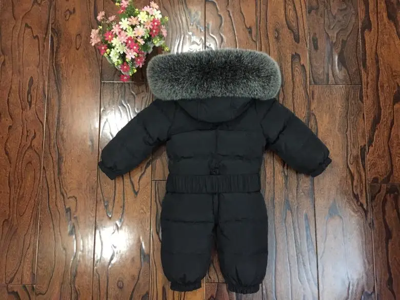 Russian Winter Boys Girls 1-5Y Winter Overalls Baby Rompers Duck Down Jumpsuit Real Fur Collar Children Outerwear Kids Snowsuit