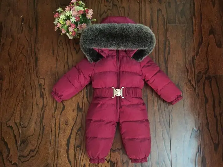 Russian Winter Boys Girls 1-5Y Winter Overalls Baby Rompers Duck Down Jumpsuit Real Fur Collar Children Outerwear Kids Snowsuit