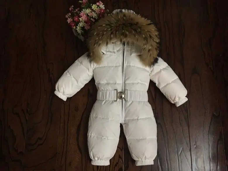 Russian Winter Boys Girls 1-5Y Winter Overalls Baby Rompers Duck Down Jumpsuit Real Fur Collar Children Outerwear Kids Snowsuit