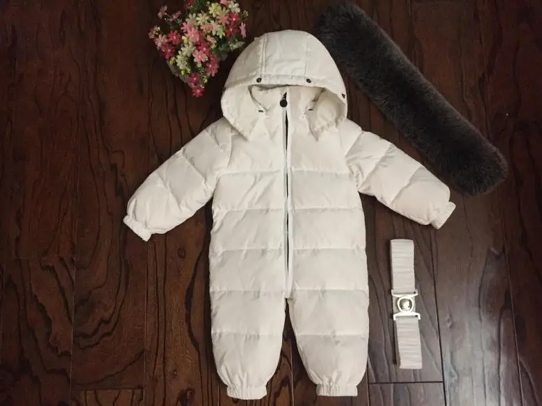 Russian Winter Boys Girls 1-5Y Winter Overalls Baby Rompers Duck Down Jumpsuit Real Fur Collar Children Outerwear Kids Snowsuit