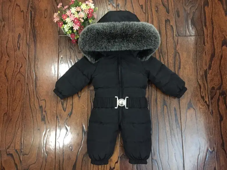 Russian Winter Boys Girls 1-5Y Winter Overalls Baby Rompers Duck Down Jumpsuit Real Fur Collar Children Outerwear Kids Snowsuit