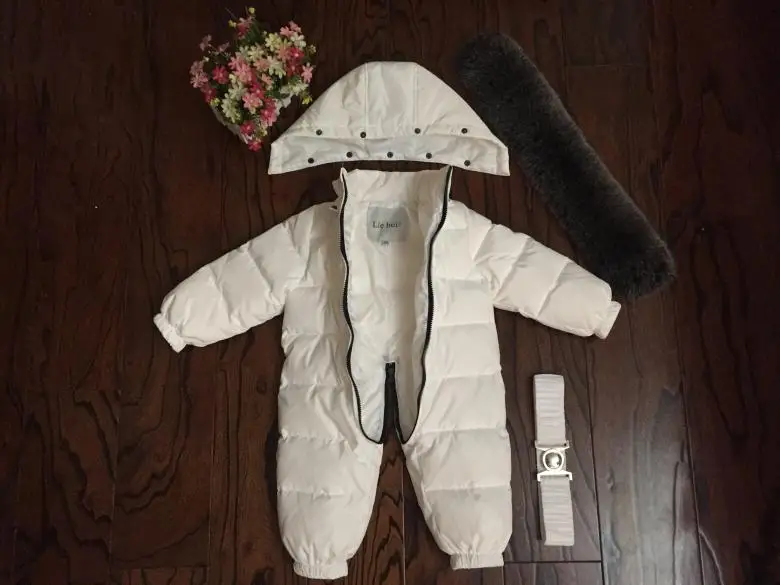 Russian Winter Boys Girls 1-5Y Winter Overalls Baby Rompers Duck Down Jumpsuit Real Fur Collar Children Outerwear Kids Snowsuit