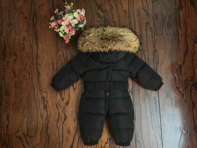 Russian Winter Boys Girls 1-5Y Winter Overalls Baby Rompers Duck Down Jumpsuit Real Fur Collar Children Outerwear Kids Snowsuit