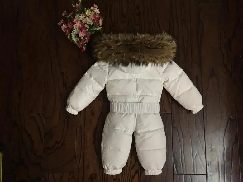 Russian Winter Boys Girls 1-5Y Winter Overalls Baby Rompers Duck Down Jumpsuit Real Fur Collar Children Outerwear Kids Snowsuit