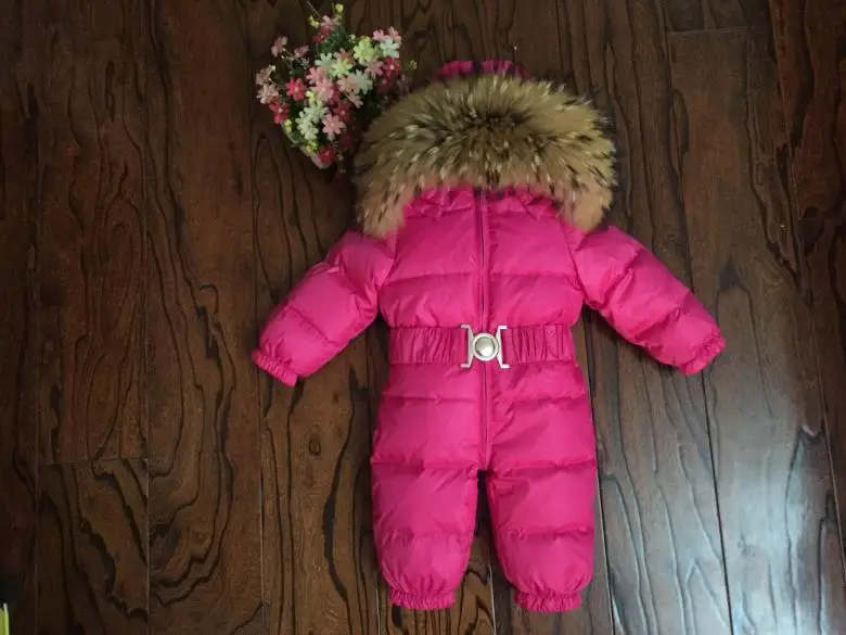 Russian Winter Boys Girls 1-5Y Winter Overalls Baby Rompers Duck Down Jumpsuit Real Fur Collar Children Outerwear Kids Snowsuit