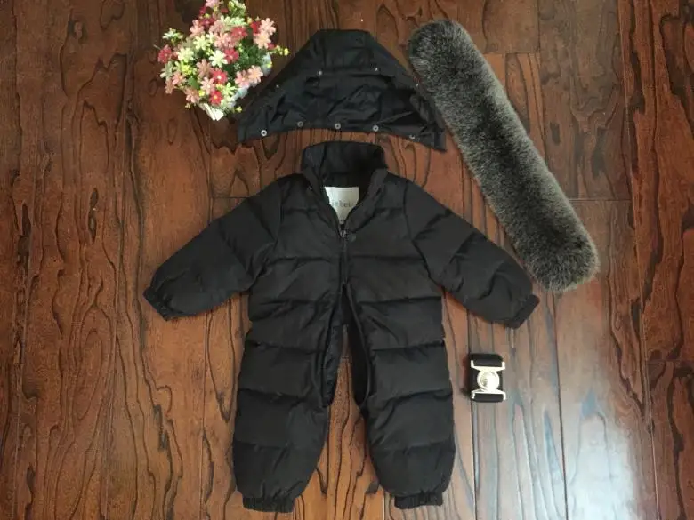 Russian Winter Boys Girls 1-5Y Winter Overalls Baby Rompers Duck Down Jumpsuit Real Fur Collar Children Outerwear Kids Snowsuit