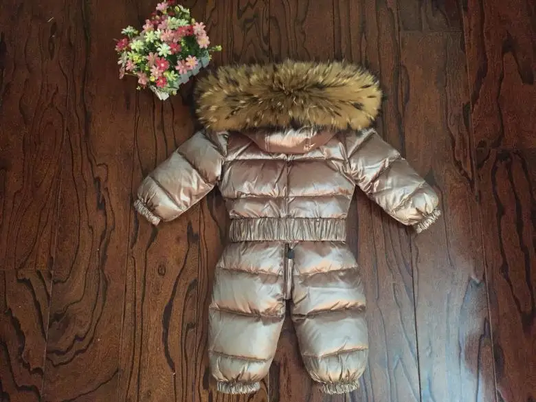 Russian Winter Boys Girls 1-5Y Winter Overalls Baby Rompers Duck Down Jumpsuit Real Fur Collar Children Outerwear Kids Snowsuit