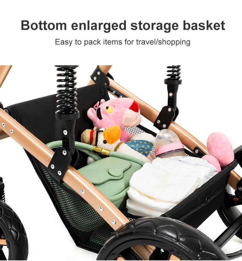 Infant Carrier Baby Stroller 3 in 1 Travel System High Landscape Newborn Pushchair with Reversible Bassinet Foldable Frame Seat EVA Wheels Shock Absorbing Suspension Foot Brake 360 Swivel Front Wheels Storage Basket