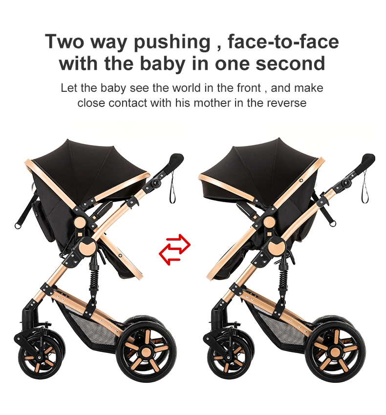 Infant Carrier Baby Stroller 3 in 1 Travel System High Landscape Newborn Pushchair with Reversible Bassinet Foldable Frame Seat EVA Wheels Shock Absorbing Suspension Foot Brake 360 Swivel Front Wheels Storage Basket