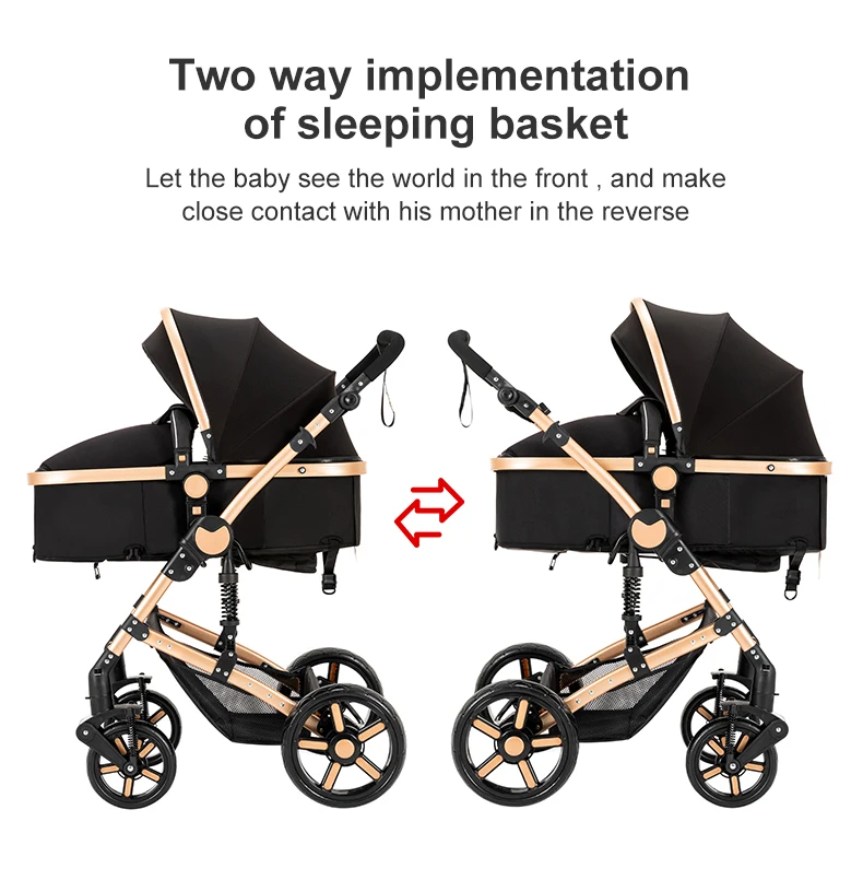 Infant Carrier Baby Stroller 3 in 1 Travel System High Landscape Newborn Pushchair with Reversible Bassinet Foldable Frame Seat EVA Wheels Shock Absorbing Suspension Foot Brake 360 Swivel Front Wheels Storage Basket