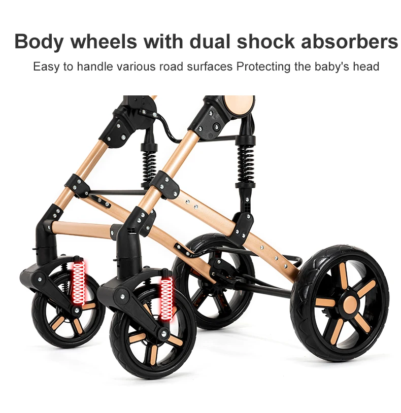 Infant Carrier Baby Stroller 3 in 1 Travel System High Landscape Newborn Pushchair with Reversible Bassinet Foldable Frame Seat EVA Wheels Shock Absorbing Suspension Foot Brake 360 Swivel Front Wheels Storage Basket
