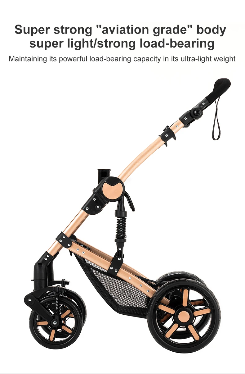 Infant Carrier Baby Stroller 3 in 1 Travel System High Landscape Newborn Pushchair with Reversible Bassinet Foldable Frame Seat EVA Wheels Shock Absorbing Suspension Foot Brake 360 Swivel Front Wheels Storage Basket