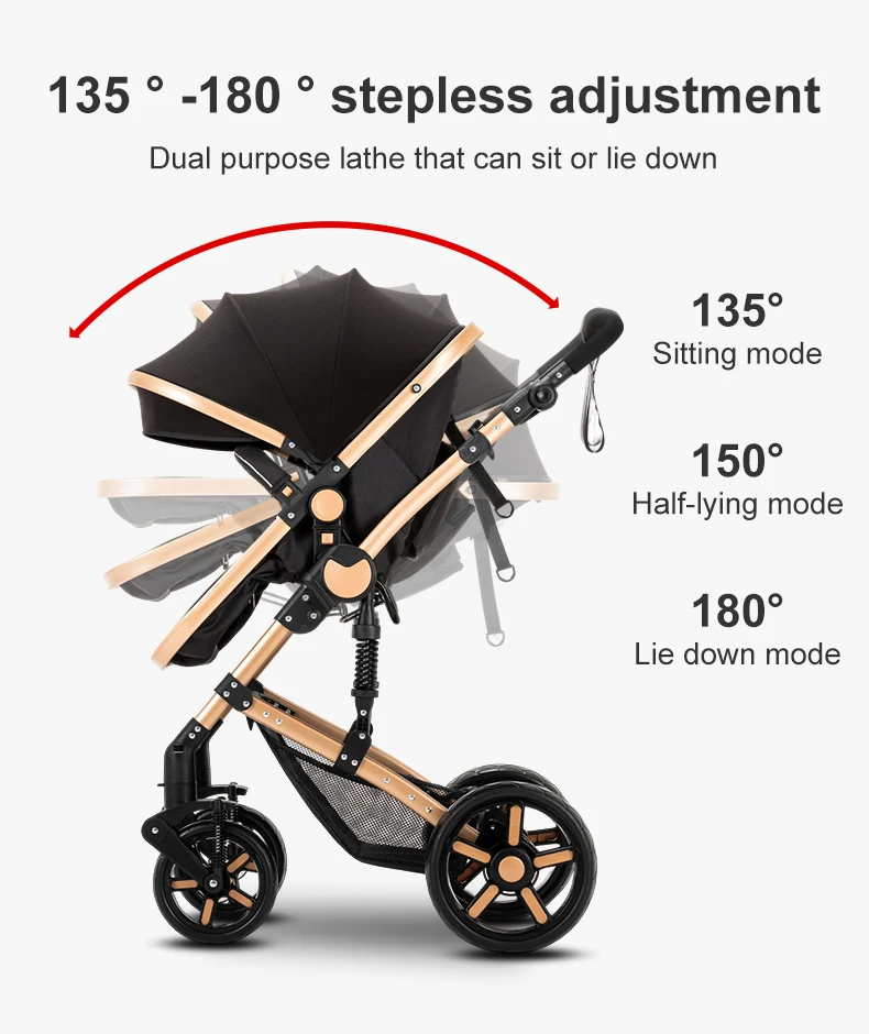 Infant Carrier Baby Stroller 3 in 1 Travel System High Landscape Newborn Pushchair with Reversible Bassinet Foldable Frame Seat EVA Wheels Shock Absorbing Suspension Foot Brake 360 Swivel Front Wheels Storage Basket