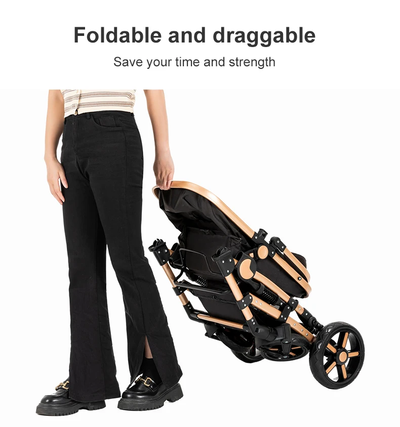 Infant Carrier Baby Stroller 3 in 1 Travel System High Landscape Newborn Pushchair with Reversible Bassinet Foldable Frame Seat EVA Wheels Shock Absorbing Suspension Foot Brake 360 Swivel Front Wheels Storage Basket