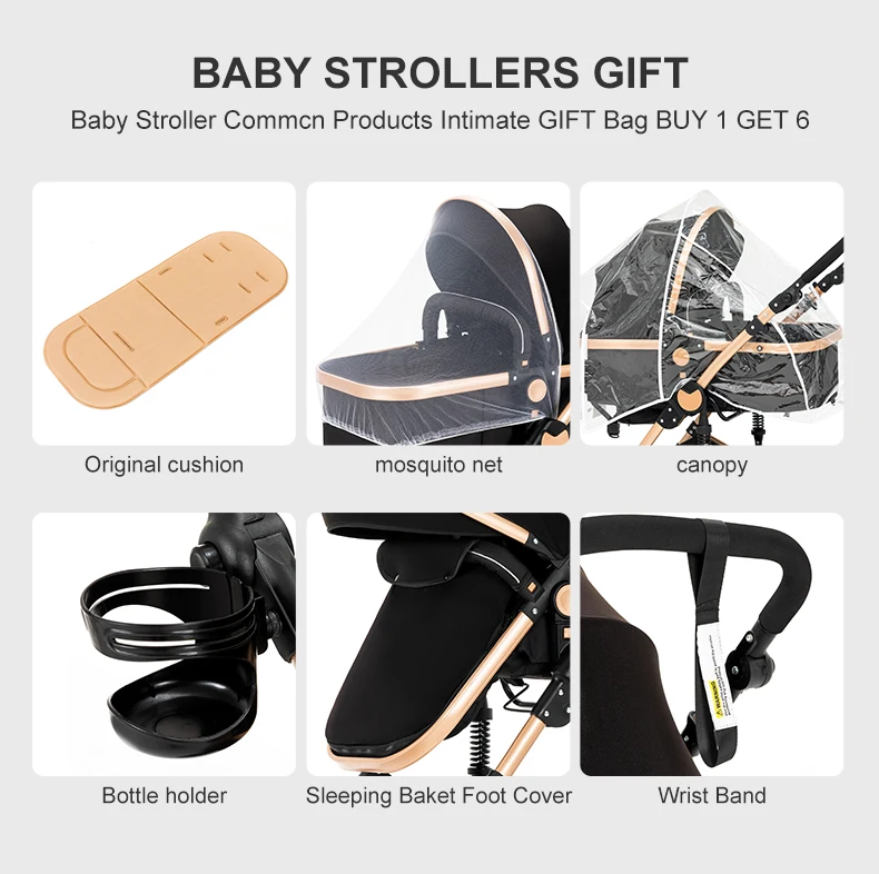 Infant Carrier Baby Stroller 3 in 1 Travel System High Landscape Newborn Pushchair with Reversible Bassinet Foldable Frame Seat EVA Wheels Shock Absorbing Suspension Foot Brake 360 Swivel Front Wheels Storage Basket