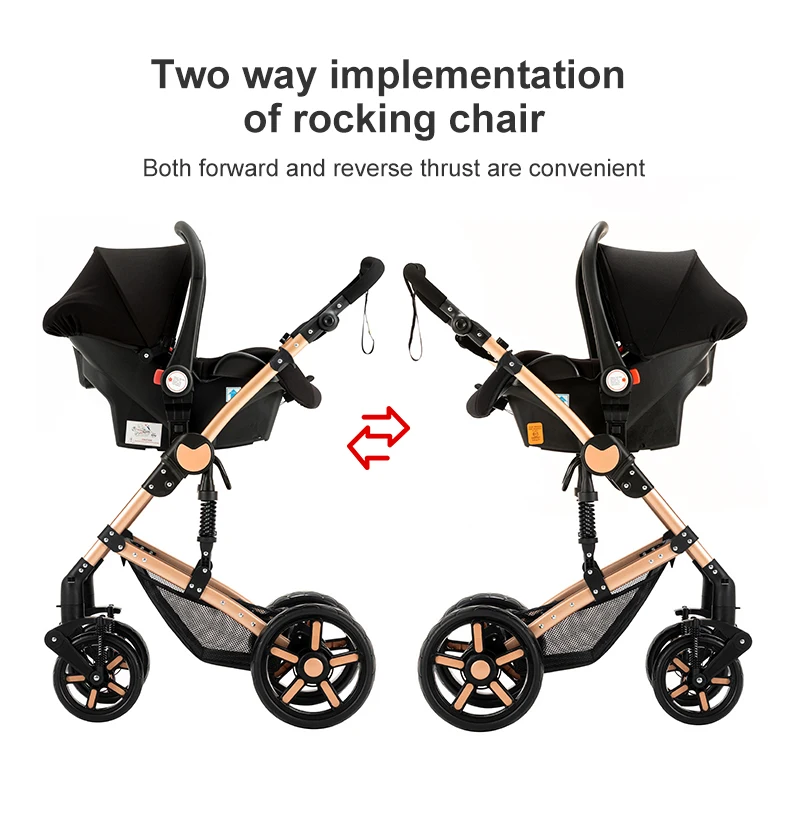 Infant Carrier Baby Stroller 3 in 1 Travel System High Landscape Newborn Pushchair with Reversible Bassinet Foldable Frame Seat EVA Wheels Shock Absorbing Suspension Foot Brake 360 Swivel Front Wheels Storage Basket