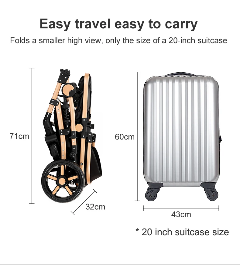 Infant Carrier Baby Stroller 3 in 1 Travel System High Landscape Newborn Pushchair with Reversible Bassinet Foldable Frame Seat EVA Wheels Shock Absorbing Suspension Foot Brake 360 Swivel Front Wheels Storage Basket