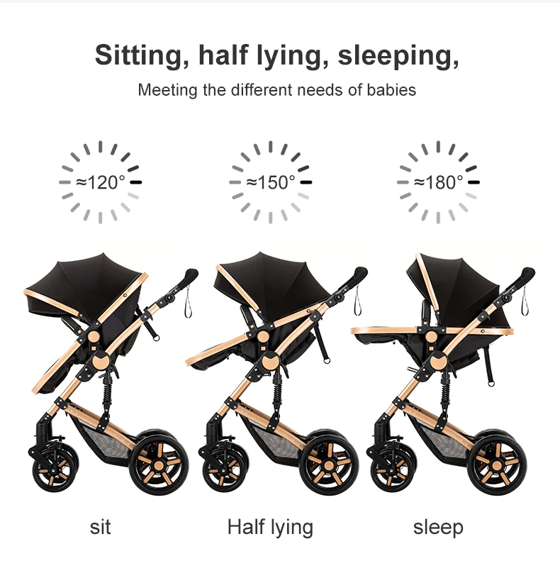 Infant Carrier Baby Stroller 3 in 1 Travel System High Landscape Newborn Pushchair with Reversible Bassinet Foldable Frame Seat EVA Wheels Shock Absorbing Suspension Foot Brake 360 Swivel Front Wheels Storage Basket