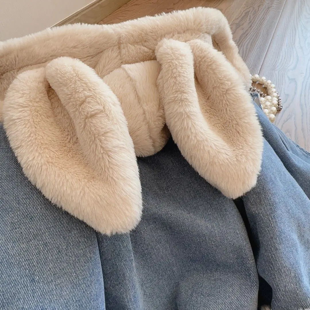 Girls Spring, Autumn and Winter New Denim Lamb Wool Velvet Padded Thickened Coat