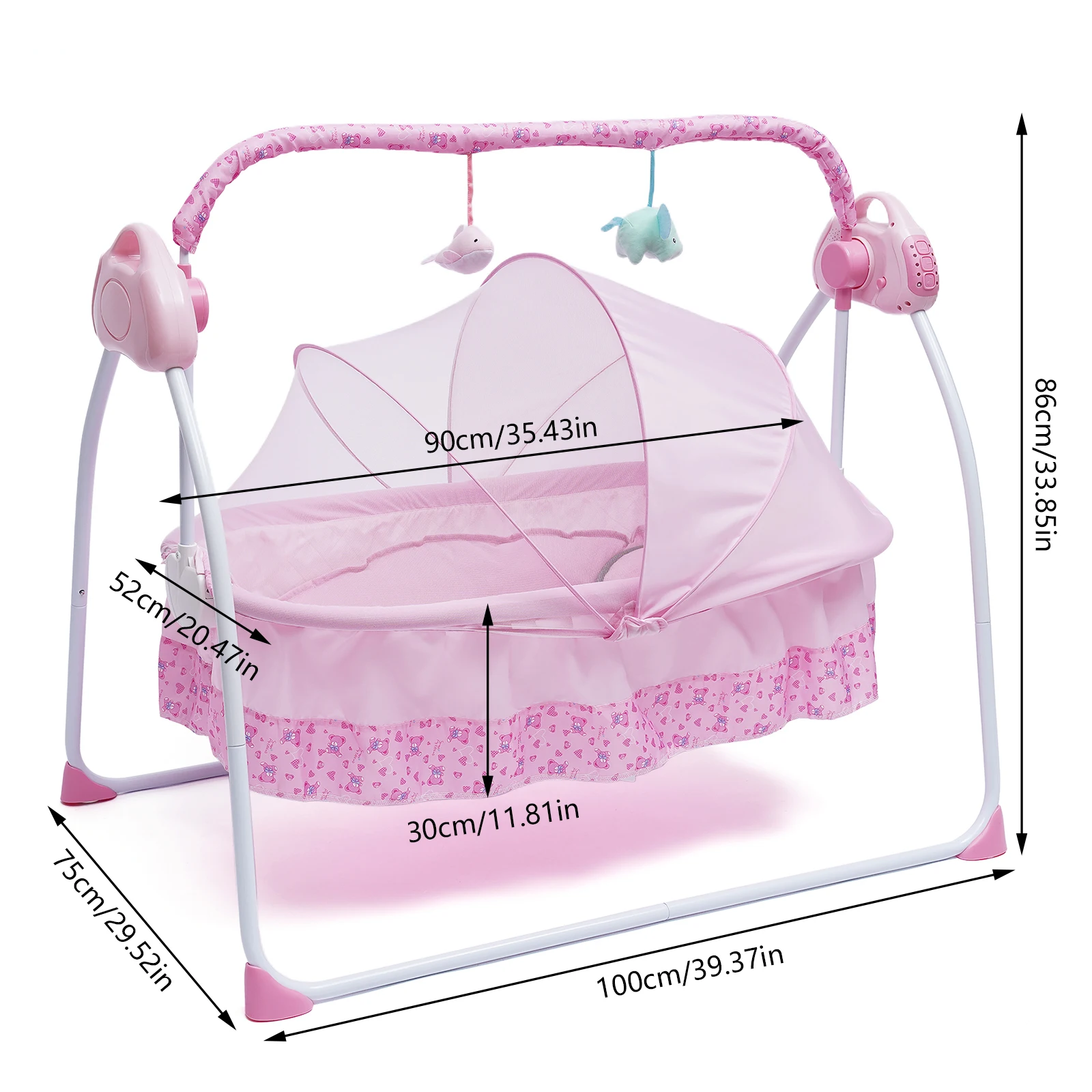 Electric Baby Crib 0-18 Months Baby Bed Automatic Cradle Swing Pink