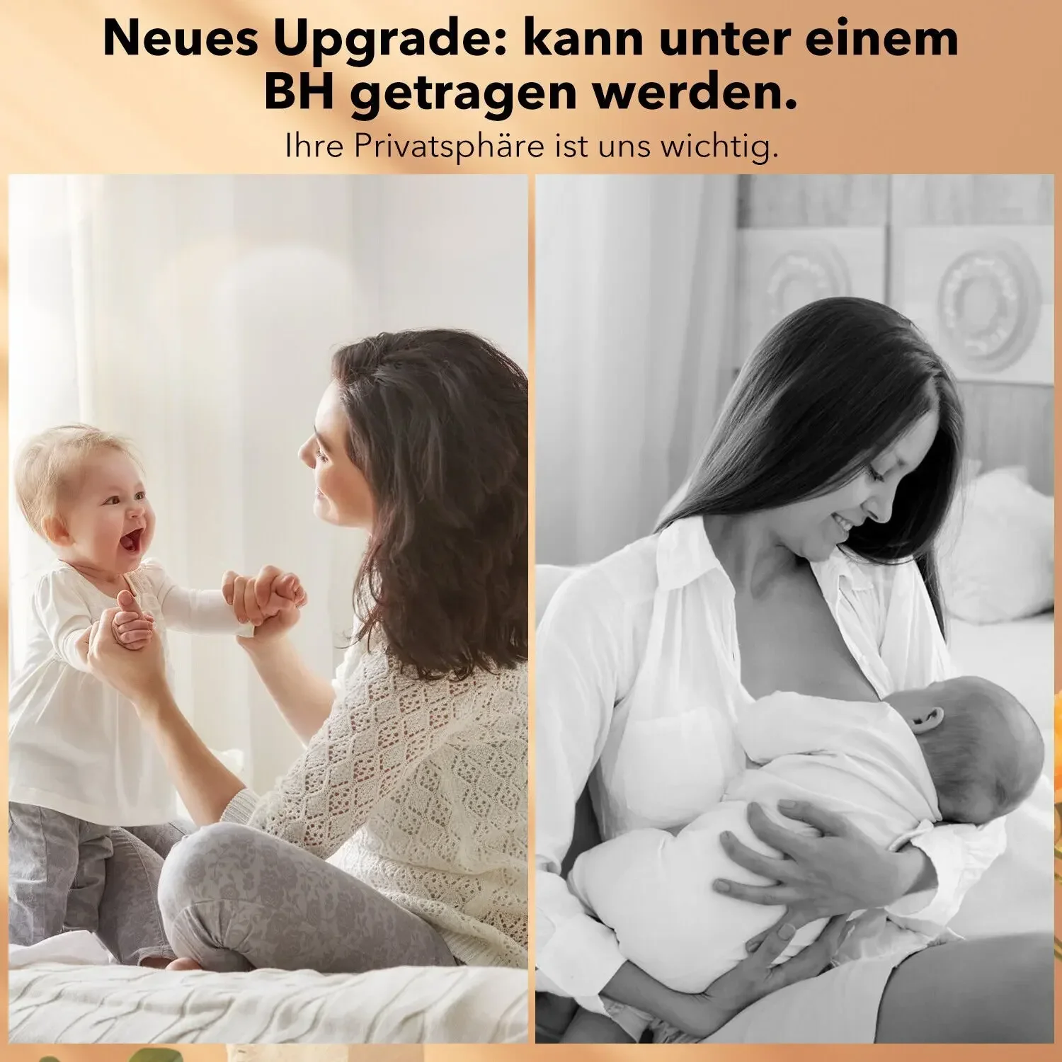 Hands-free wearable electric breast pump with 4 modes and 12 adjustable speeds. Features a white, one-piece portable design, ultra-quiet operation, and is a handy tool for working mothers who need to pump.