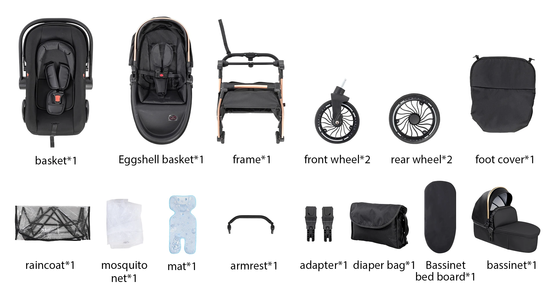 3 in 1 Baby Stroller Luxury Eggshell Design with Adjustable Handle and Storage Basket High Landscape Stroller Infant Car Seat Stroller for Newborn to Toddler with Foldable Reversible Frame for City Travel Shopping and Daily Walks
