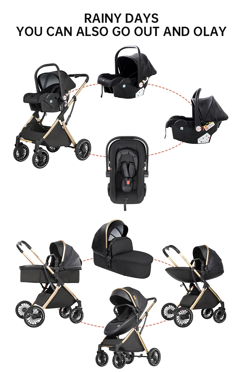 3 in 1 Baby Stroller Luxury Eggshell Design with Adjustable Handle and Storage Basket High Landscape Stroller Infant Car Seat Stroller for Newborn to Toddler with Foldable Reversible Frame for City Travel Shopping and Daily Walks