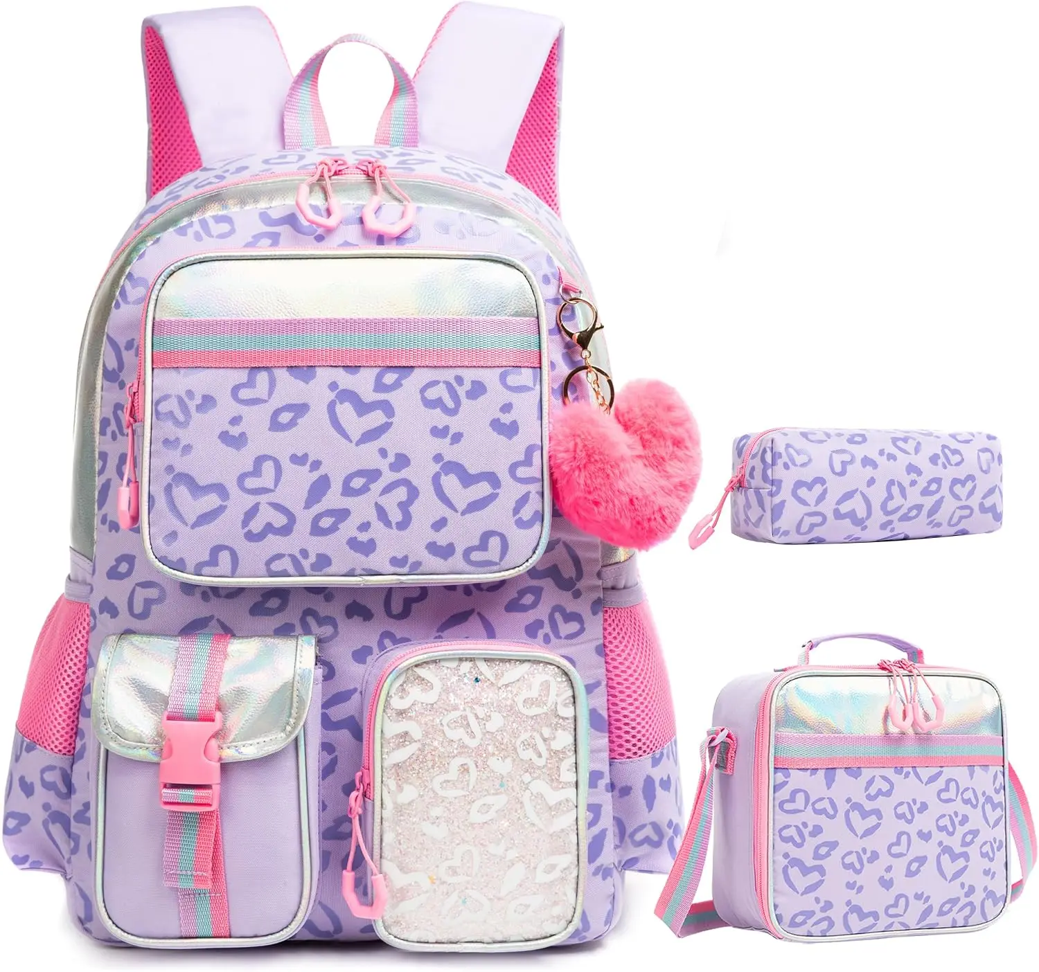 Aesthetic Girls Backpack Set with Lunch Box & Pencil Case, Cute Bookbag for Elementary Students