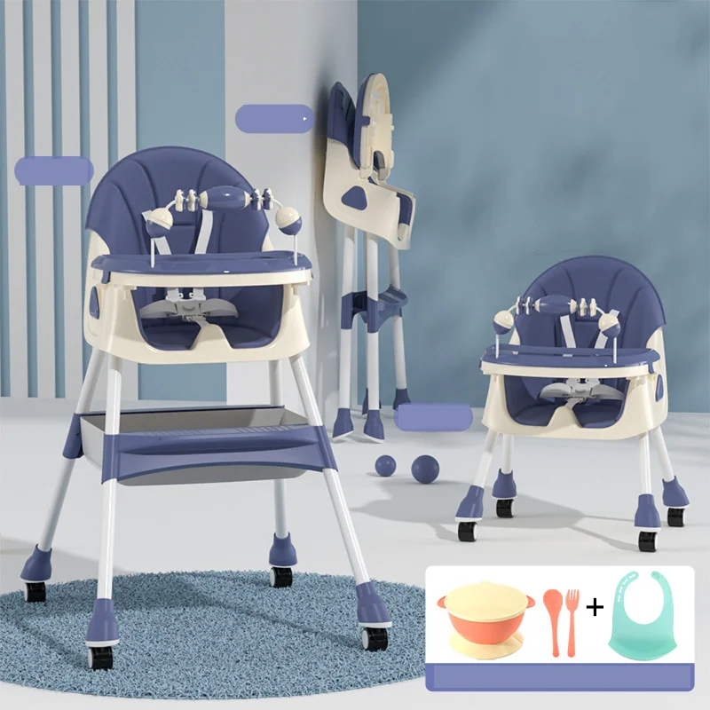 3-In-1 Baby High Chair Foldable Portable Convertible Eat & Play Baby Dining Chair with Double-Layer Dinner Plate Toy Rack Infant Toddler Feeding Chair for Boys Girls Baby Furniture