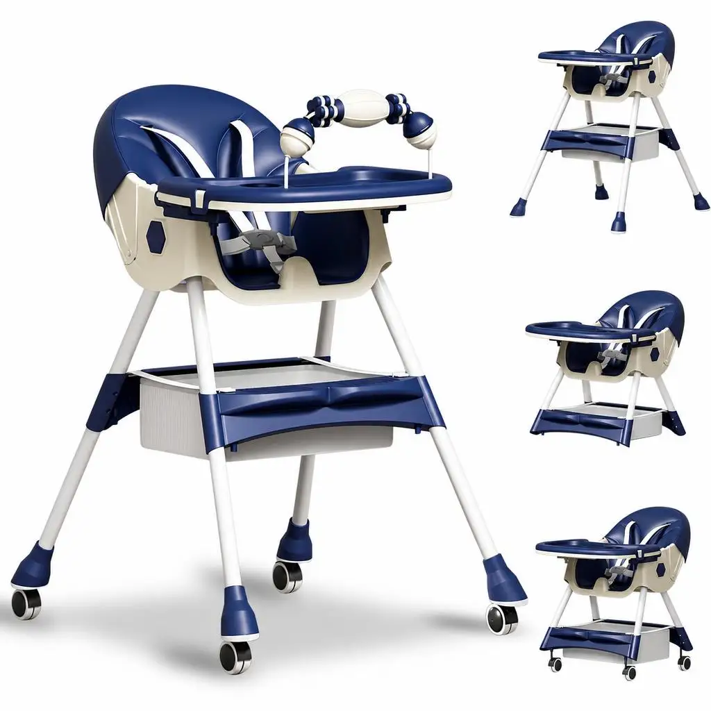 3-In-1 Baby High Chair Foldable Portable Convertible Eat & Play Baby Dining Chair with Double-Layer Dinner Plate Toy Rack Infant Toddler Feeding Chair for Boys Girls Baby Furniture