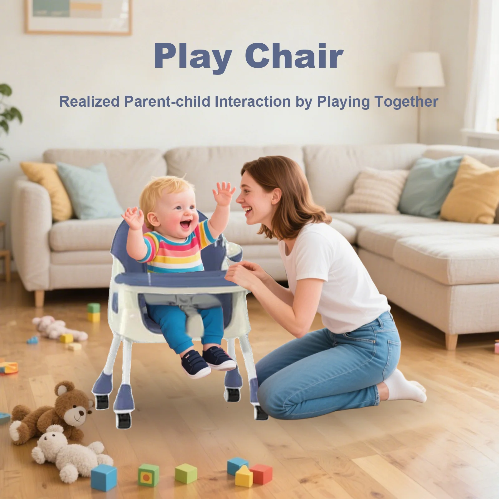 3-In-1 Baby High Chair Foldable Portable Convertible Eat & Play Baby Dining Chair with Double-Layer Dinner Plate Toy Rack Infant Toddler Feeding Chair for Boys Girls Baby Furniture