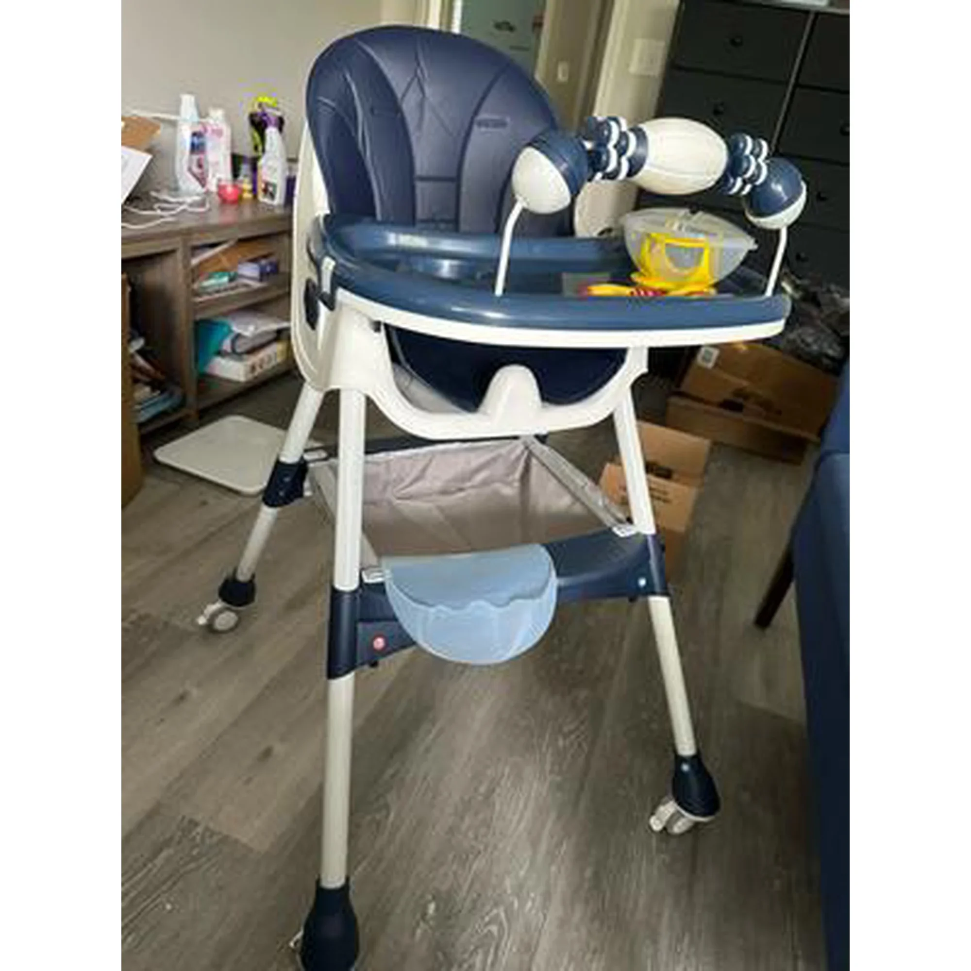 3-In-1 Baby High Chair Foldable Portable Convertible Eat & Play Baby Dining Chair with Double-Layer Dinner Plate Toy Rack Infant Toddler Feeding Chair for Boys Girls Baby Furniture