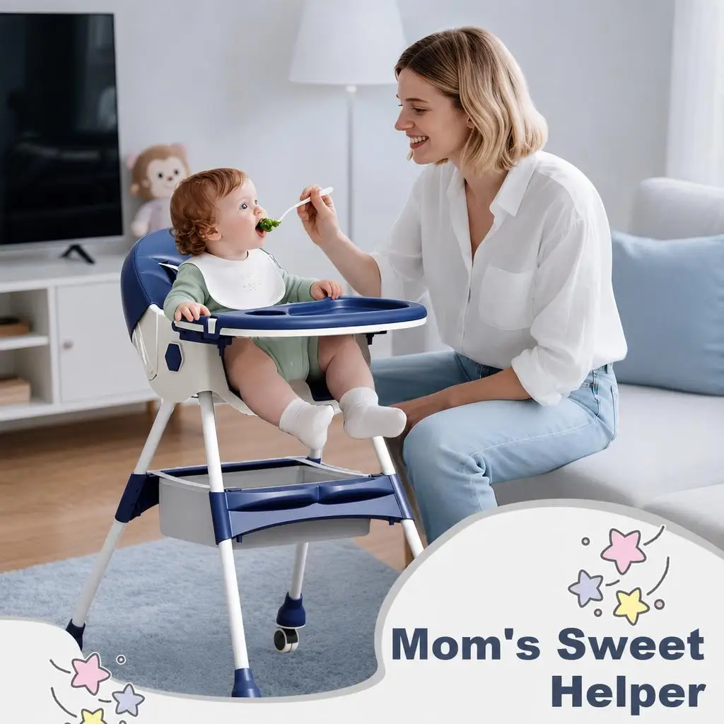 3-In-1 Baby High Chair Foldable Portable Convertible Eat & Play Baby Dining Chair with Double-Layer Dinner Plate Toy Rack Infant Toddler Feeding Chair for Boys Girls Baby Furniture