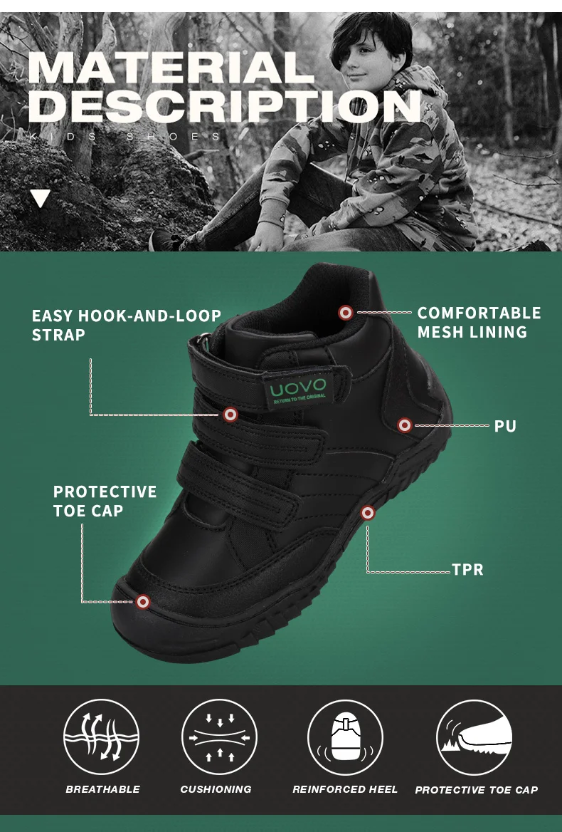 UOVO New Arrival School Shoes Mid-Calf Boys Hiking Fashion Sport Outdoor Children Casual Sneakers Size #26-36