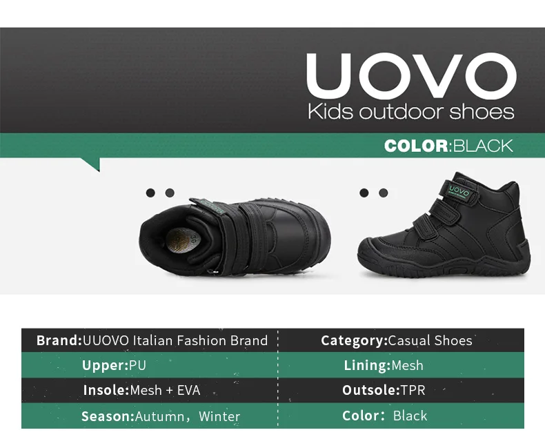 UOVO New Arrival School Shoes Mid-Calf Boys Hiking Fashion Sport Outdoor Children Casual Sneakers Size #26-36
