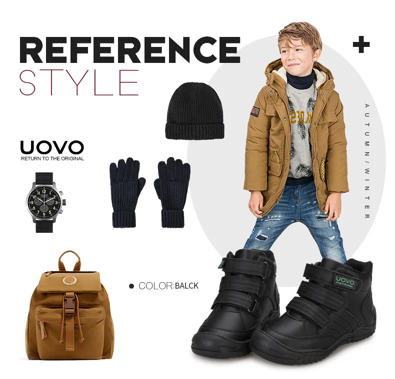 UOVO New Arrival School Shoes Mid-Calf Boys Hiking Fashion Sport Outdoor Children Casual Sneakers Size #26-36