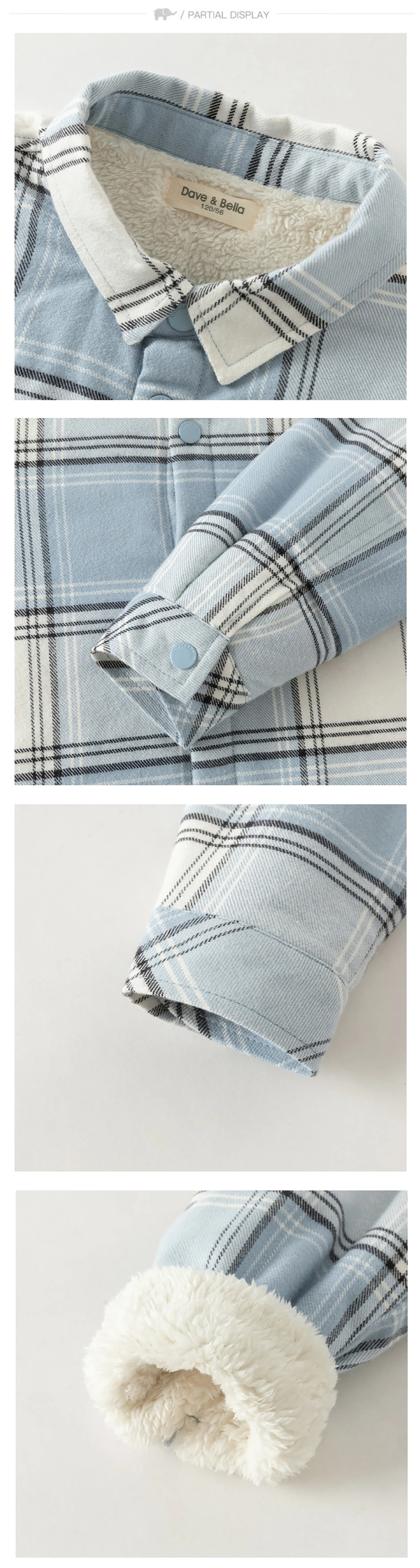 Dave Bella Boys Fleece-lined Plaid Shirt for Winter Warm Blouse Coats Casual Outdoor Long Sleeve Tops Clothes DK4264657