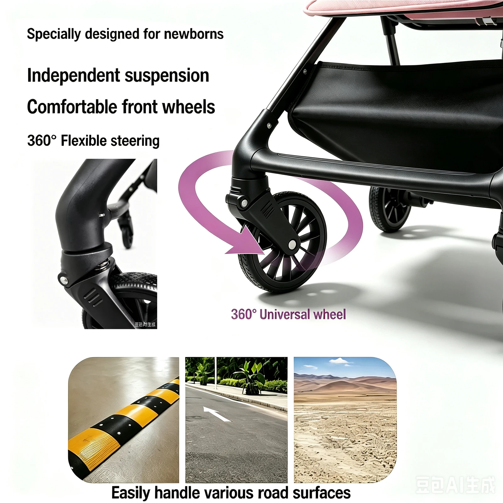 2 in 1 Travel Baby Stroller Lightweight Foldable Pram Pushchair Portable Buggy for Infant Toddler with Compact Folding Design Sit Lie Mode Adjustable Canopy Five Point Harness Suspension Wheels Large Basket Holiday Outdoor Travel