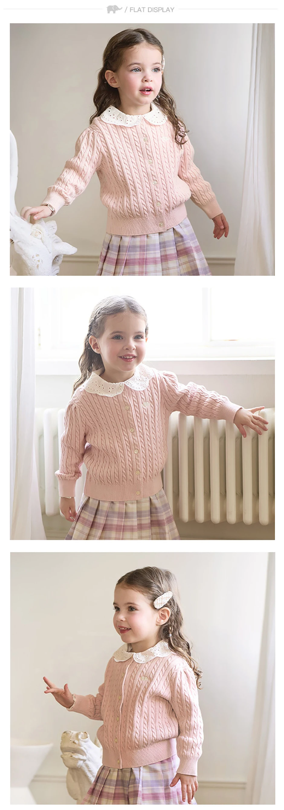 Dave Bella Cardigan Sweater Autumn Spring Girls Coat Sweet Children Pure Cotton Sweater Top Casual Elegant Gathering DB3243397-B
