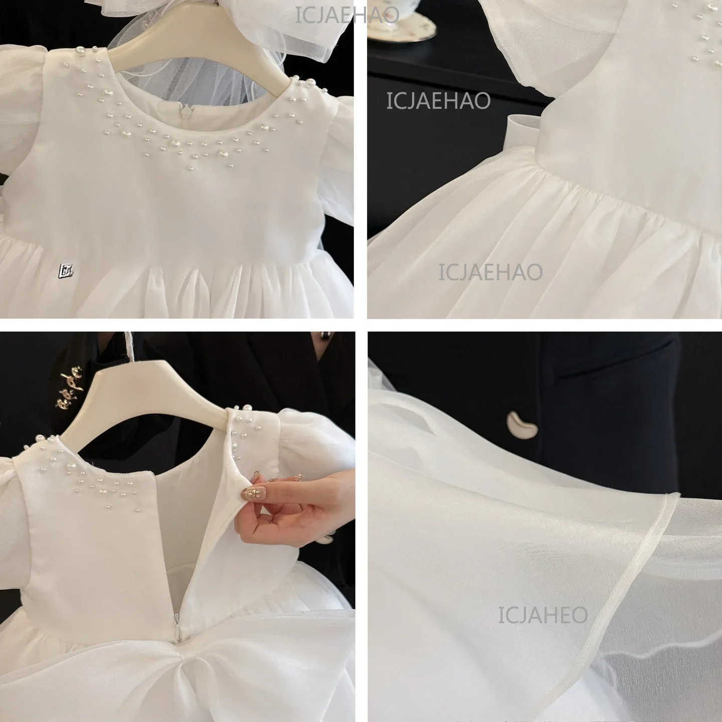 New Children White Cake Tutu Formal Princess Elegant Simple Flower Gown Baby Girls First Birthday Party Girl Host Dress Costume