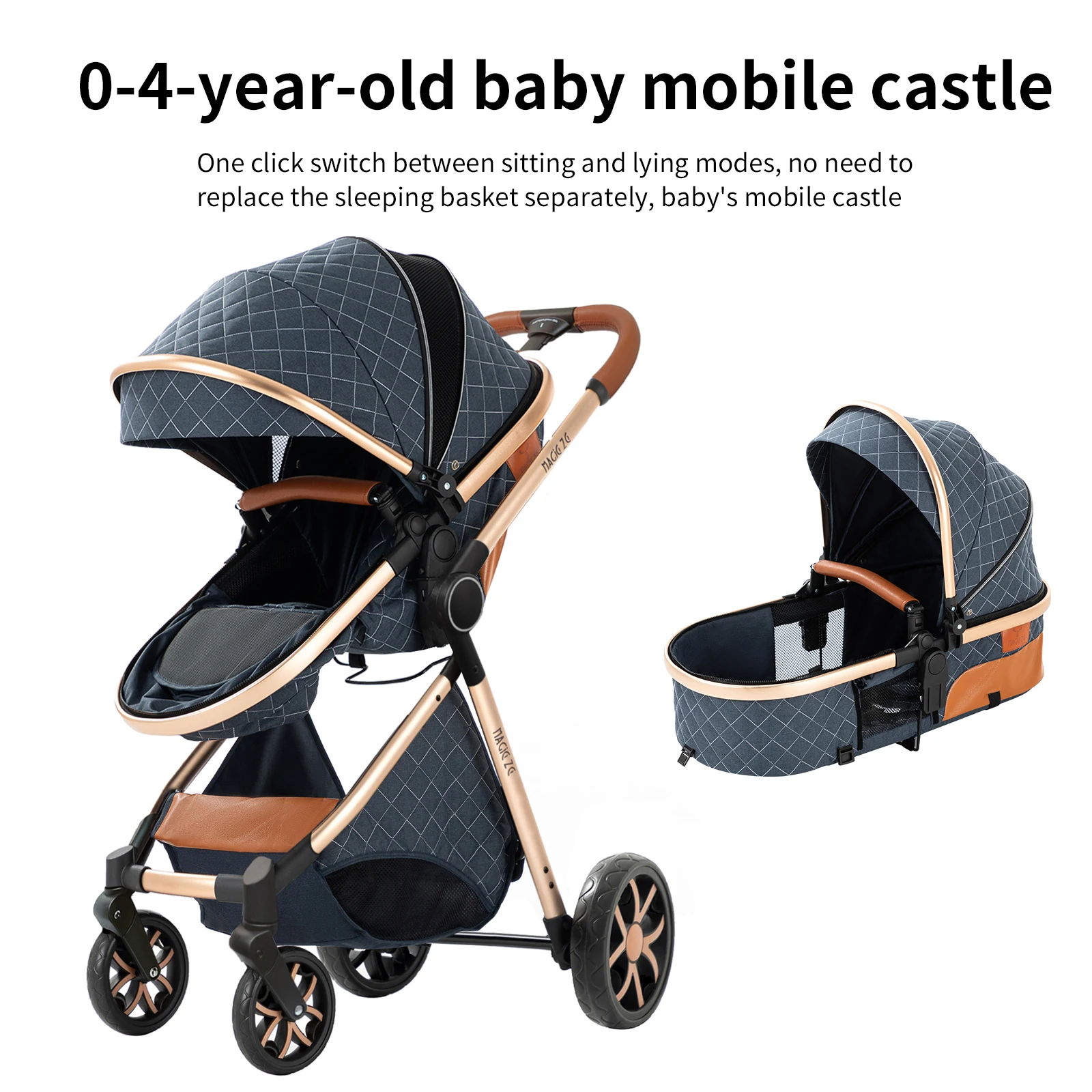 Travel System Bidirectional Baby Stroller with 6 Accessories - Face-to-Face Pushing, All-Season Canopy (Summer Mesh/Winter Windshield), Adjustable Handle, Large Storage Basket, 4-Wheel Brake - Safe & Comfortable for 0-4 Years