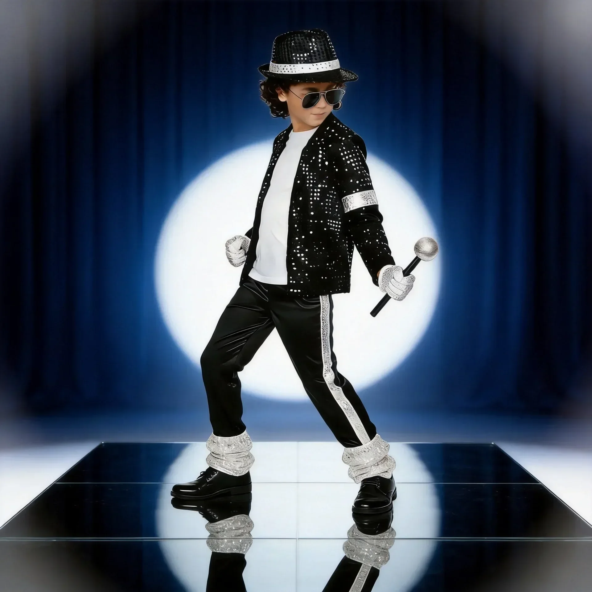 70s 80s Boys Glitter Sequined Party Costume Complete Accessories Retro Singer Outfit Halloween Birthday Role Play Clothes
