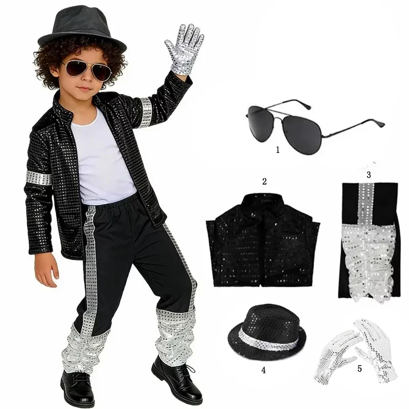 70s 80s Boys Glitter Sequined Party Costume Complete Accessories Retro Singer Outfit Halloween Birthday Role Play Clothes